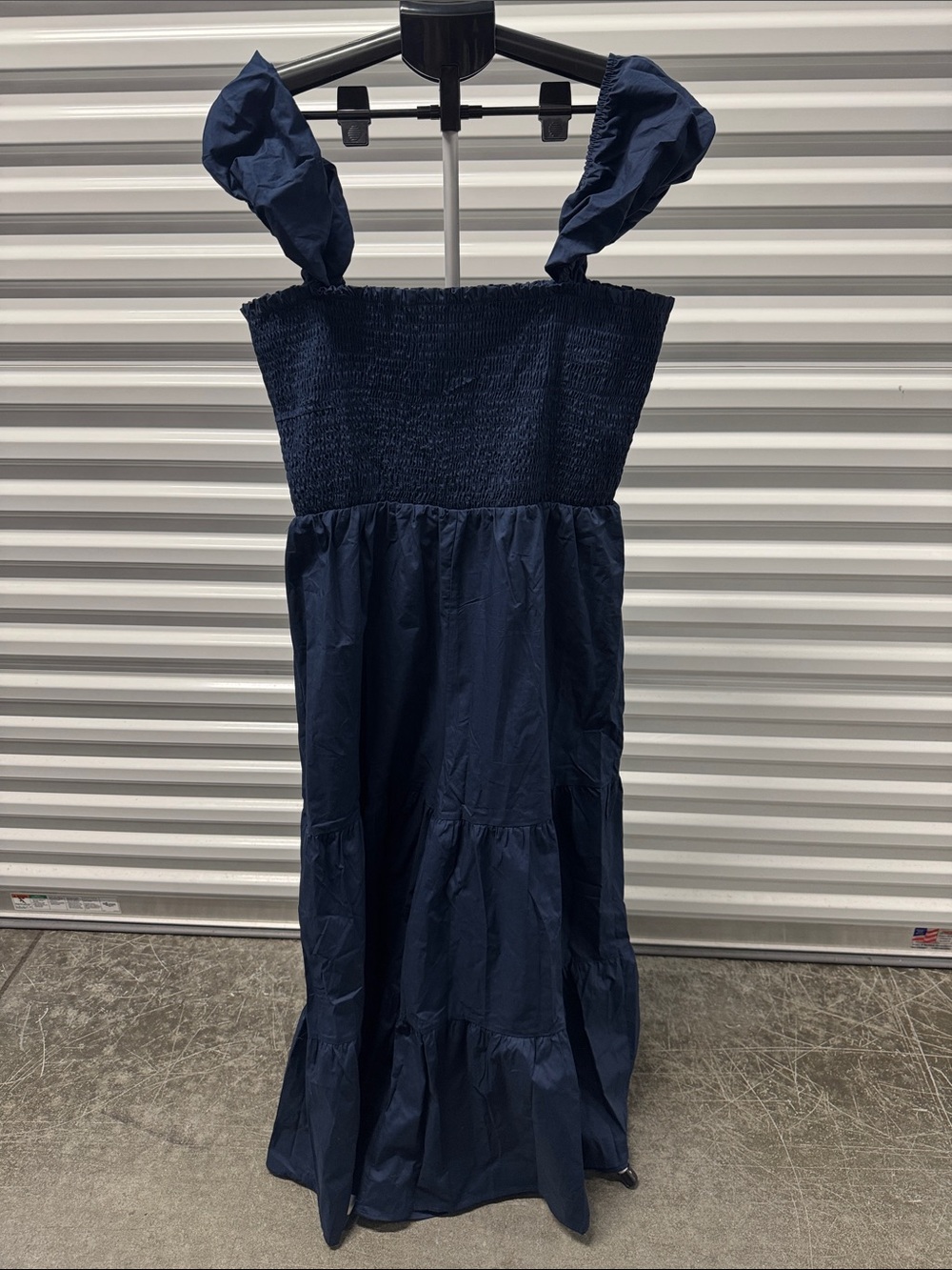 Chic Soul Navy Blue Smocked Strap Maxi Jumpsuit